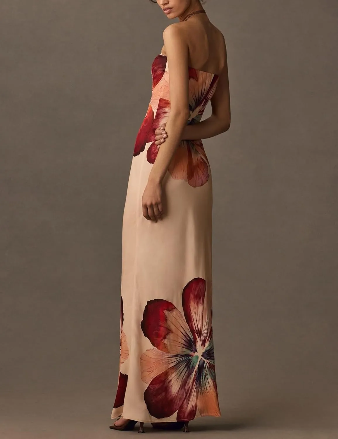 Women Floral Formal Strapless Dress Sexy Backless Maxi Long Dresses Y2K Sleeveless Mesh Bodycon Tube Summer Sundress