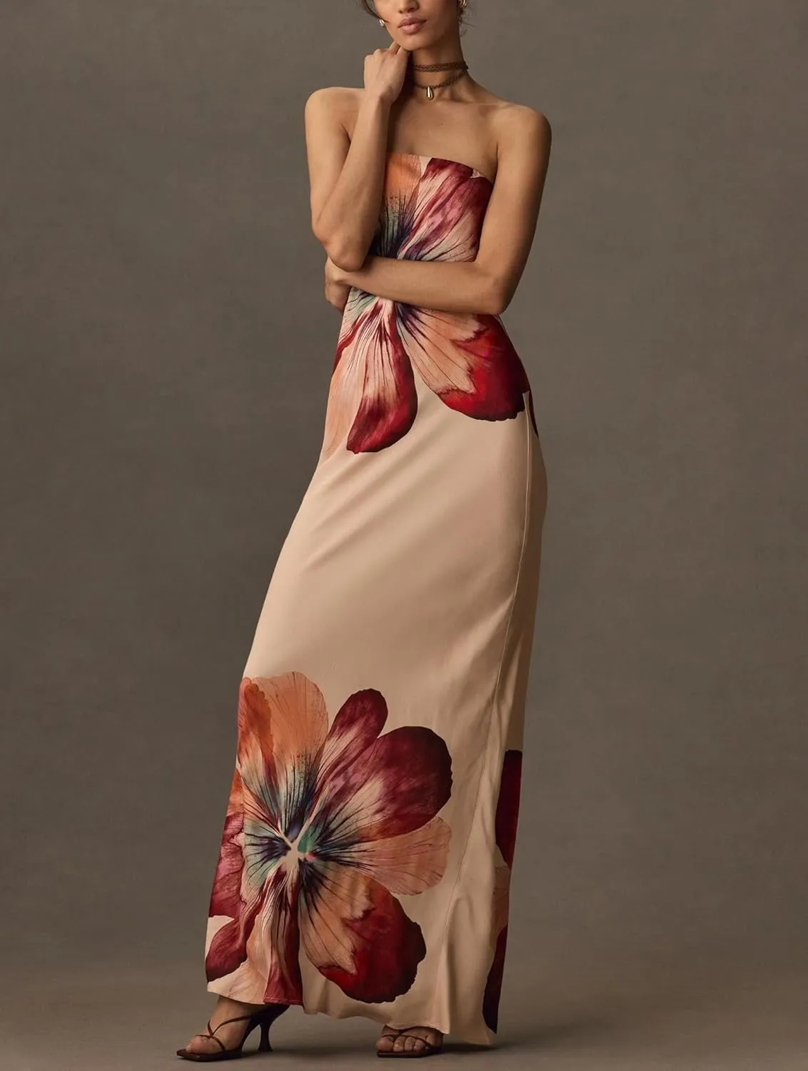 Women Floral Formal Strapless Dress Sexy Backless Maxi Long Dresses Y2K Sleeveless Mesh Bodycon Tube Summer Sundress
