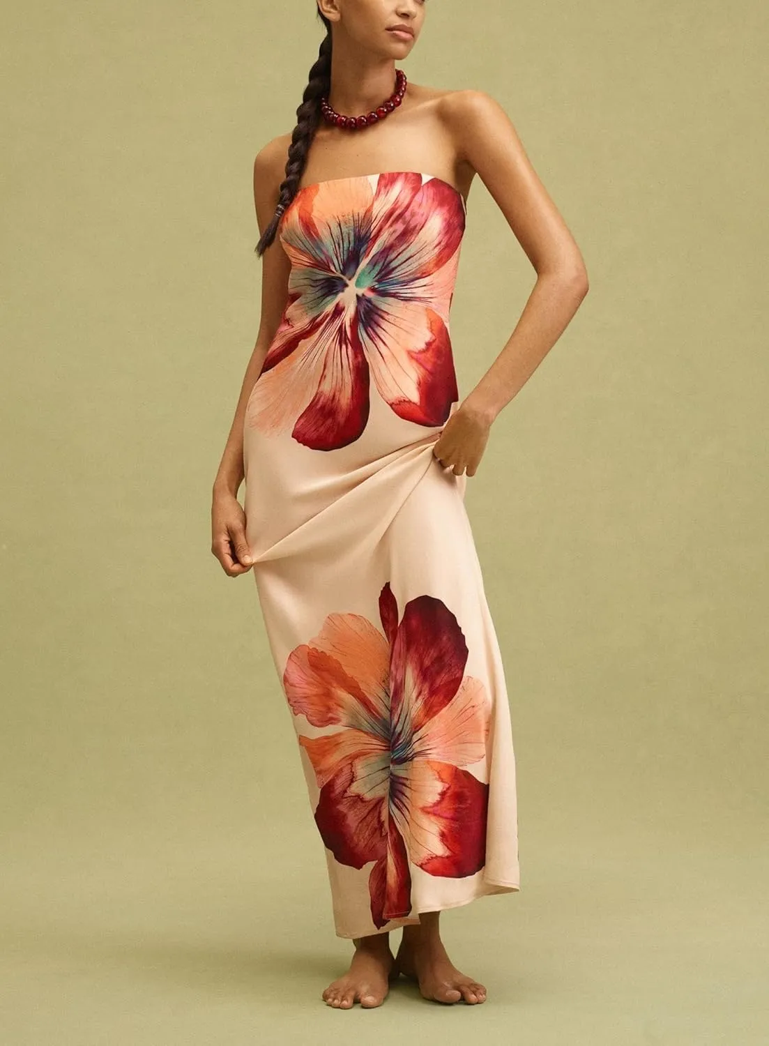 Women Floral Formal Strapless Dress Sexy Backless Maxi Long Dresses Y2K Sleeveless Mesh Bodycon Tube Summer Sundress
