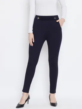 Women Navy Blue Solid Jeggings