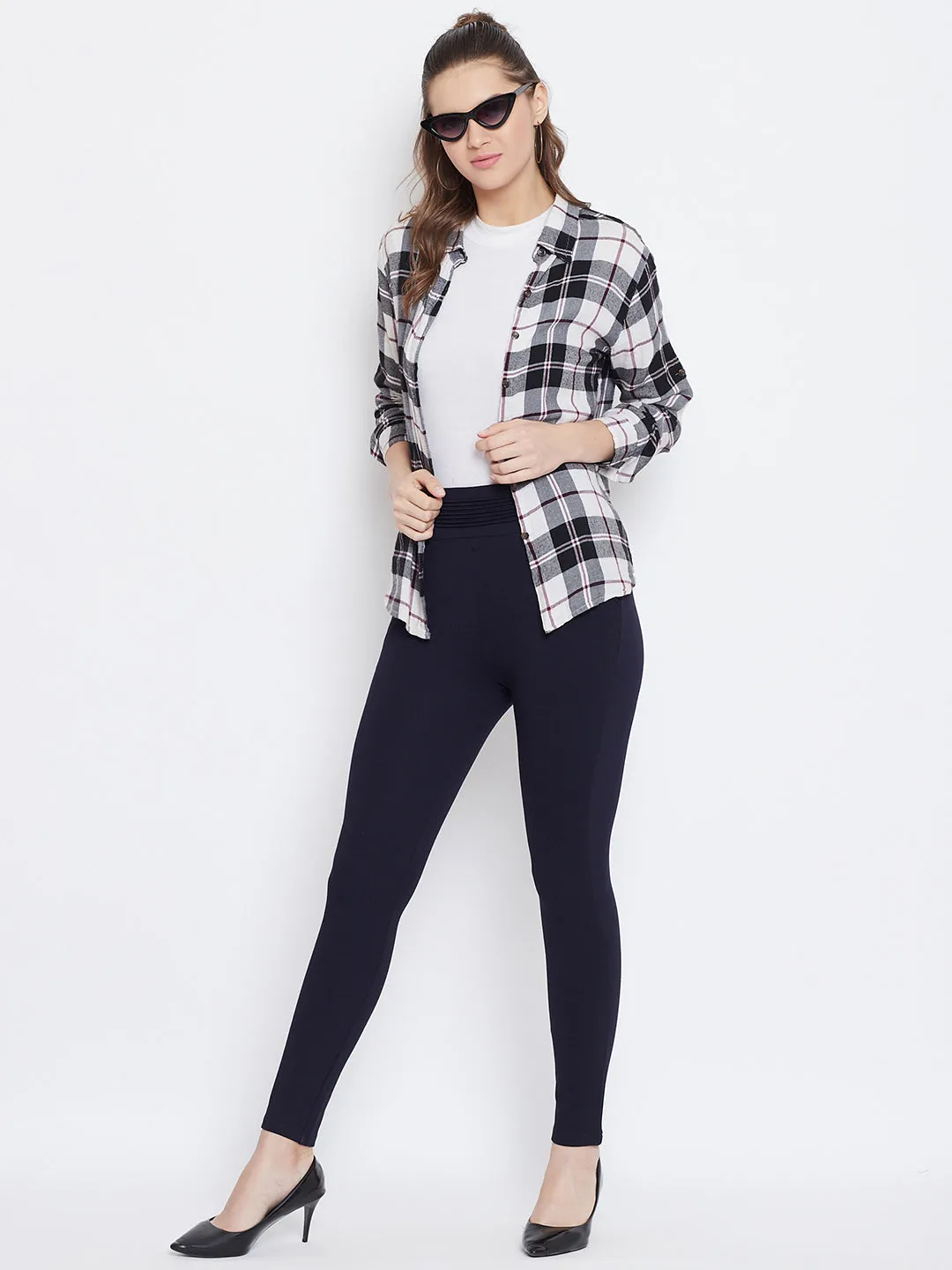 Women Navy Blue Solid Jeggings