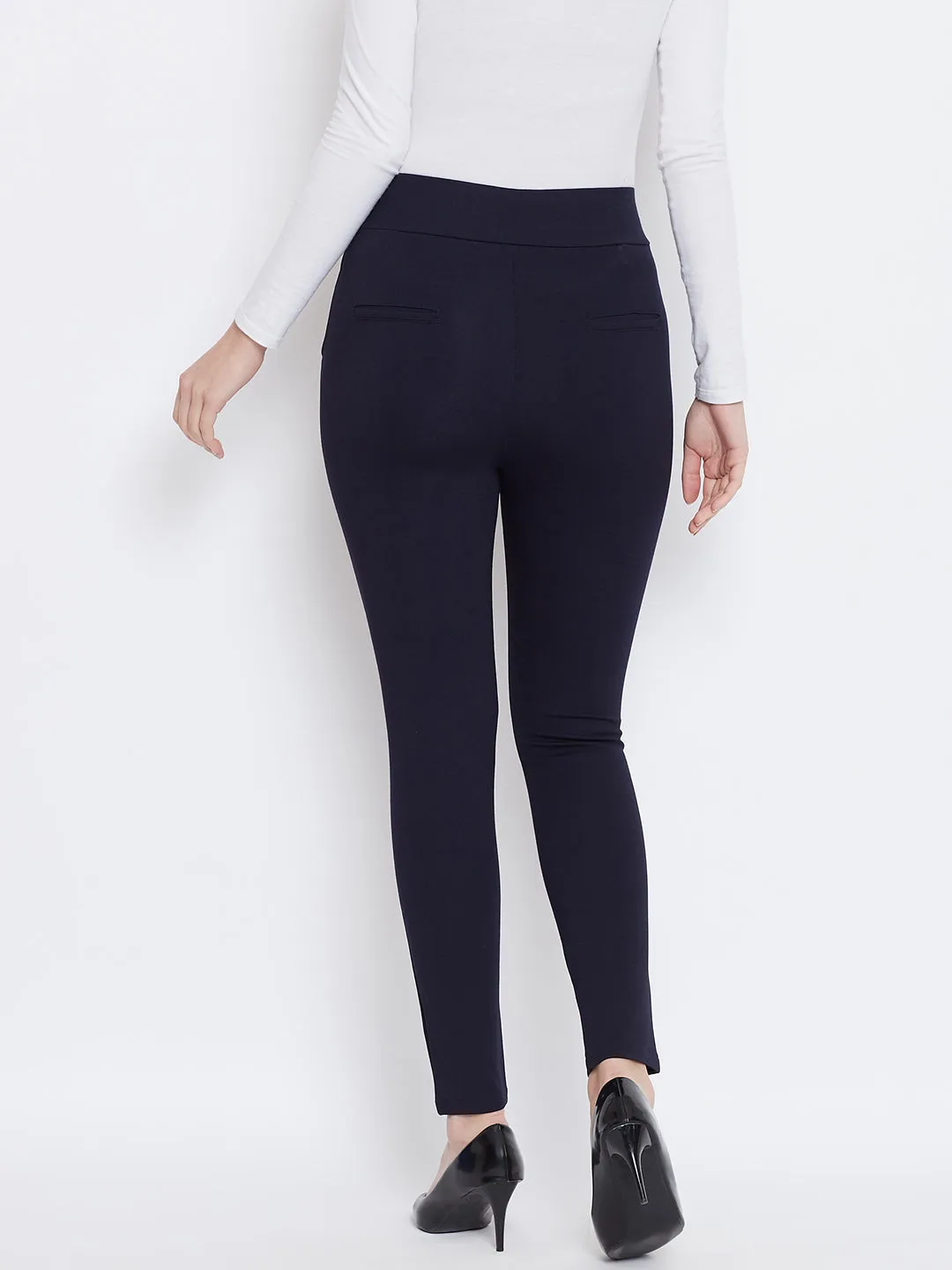 Women Navy Blue Solid Jeggings