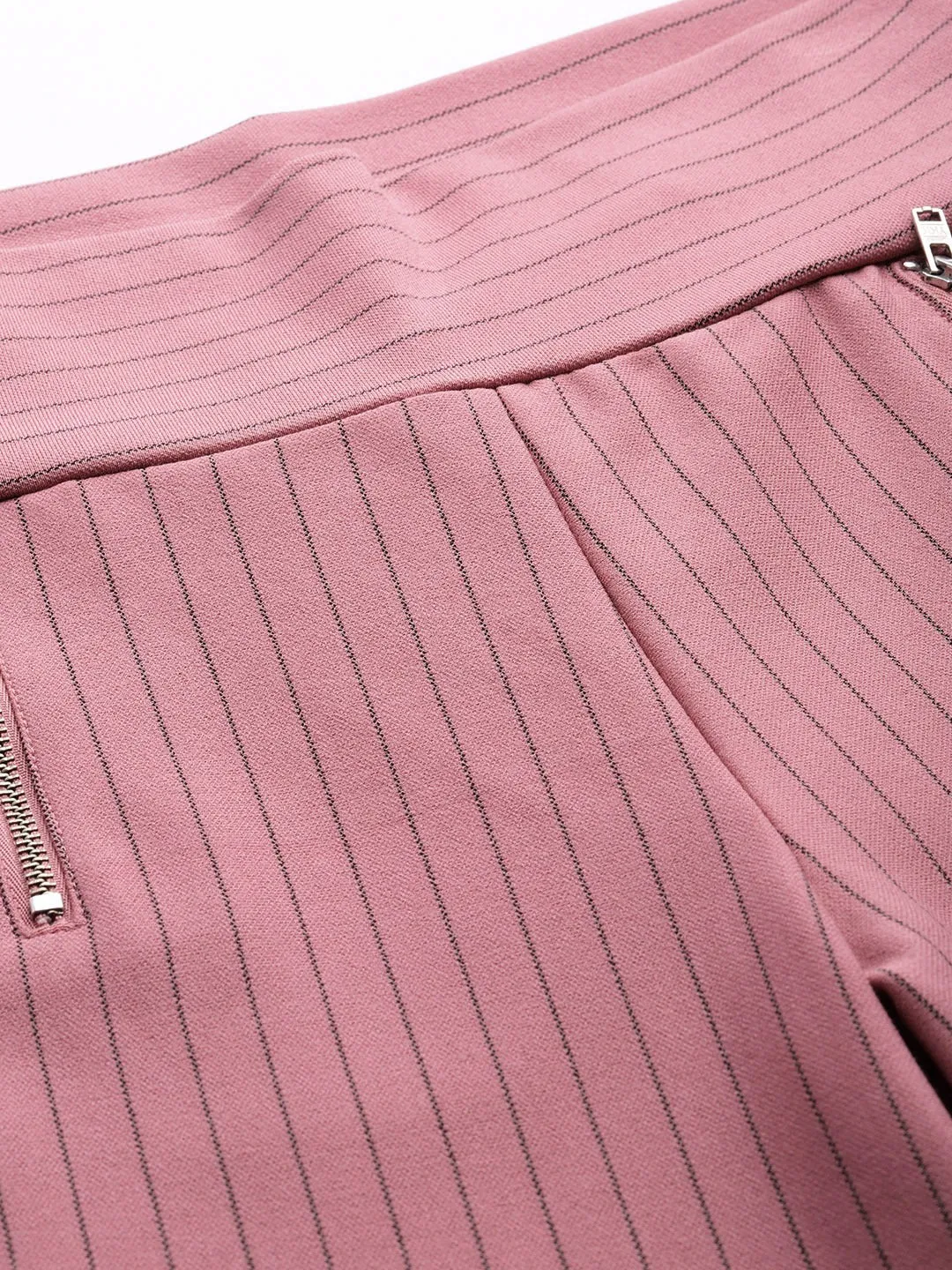 Women Pink Side Zipper Striped Jeggings