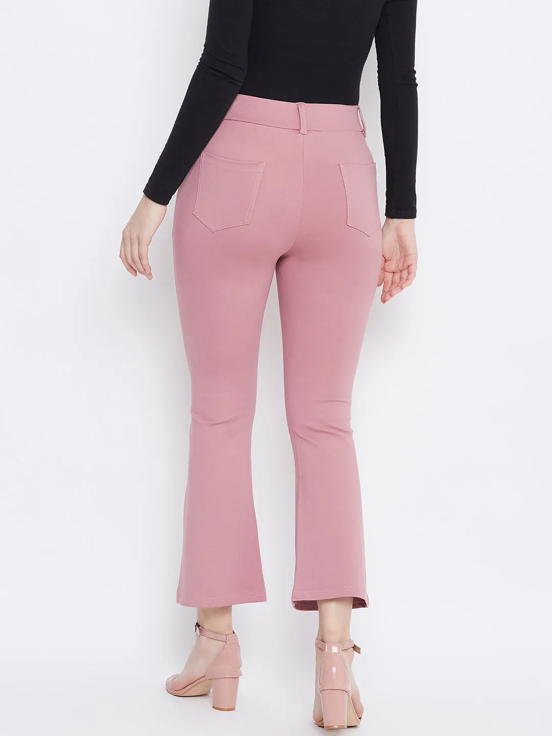 Women Pink Solid Bootcut Jeggings