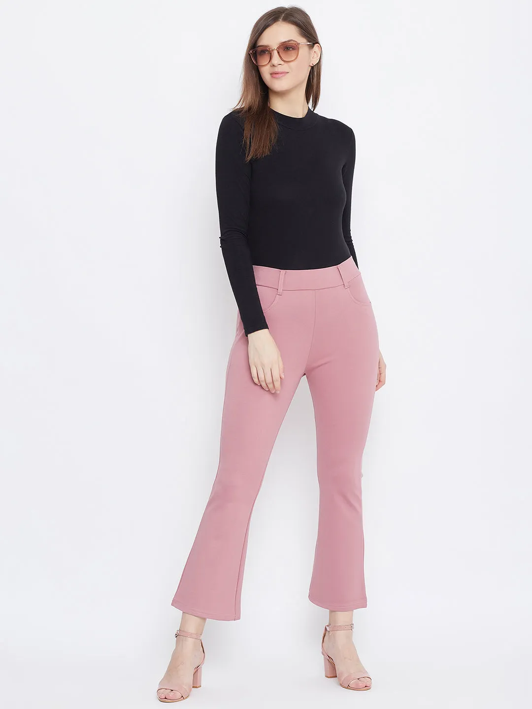Women Pink Solid Bootcut Jeggings