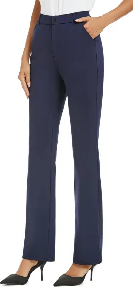 Women's Stretchy Straight Leg Dress Work Pants Business Office Casual Slacks with Pockets