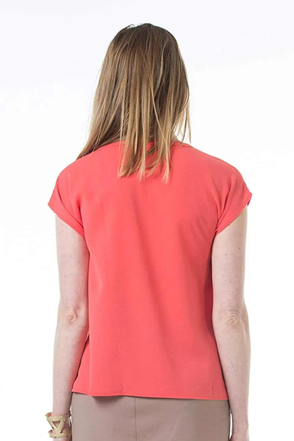 Woven Kimono Sleeves Christine Overlapping Top Coral